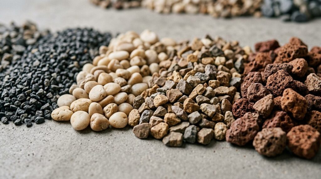 Close-up detailed shot of premium decorative gravel textures