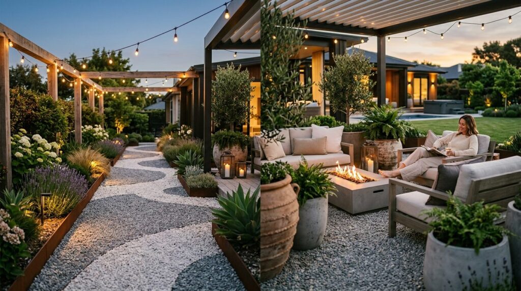Lifestyle photograph of an upscale contemporary outdoor livi
